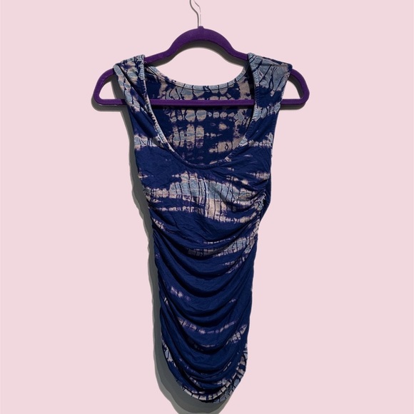 GYPSY 05 Bamboo Bleach Shirred Ruched Mini Dress Tie Dye size  small - Picture 2 of 5